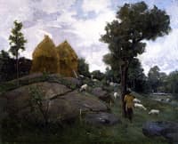 Haystacks, Shepherd and Sheep