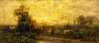 Plowing the Field at Sunset