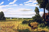 Roadside Scene with Three Houses and Figure, Manitoba
