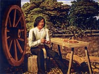 Metis Making Wheel for Red River Cart, Manitoba