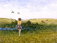 Duck Hunting on the Prairies with an Immigrant Wagon Train in the Distance