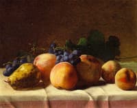 Grapes, Peaches and Pear on a Table