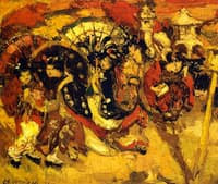 Japanese Figures in a Garden