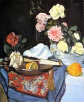 Fruit and Flowers on a Draped Table