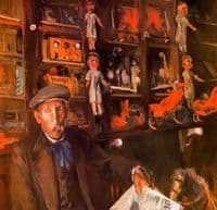 Antoni Estalella Trinxet, padre político del artista en su tienda de Vilanova