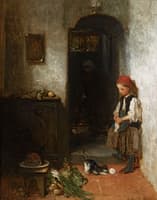 A Girl with a Playing Kitten