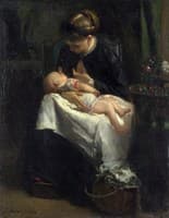 A Young Woman Nursing a Baby