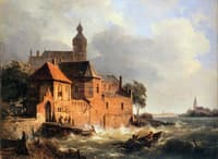 Men in boat at choppy sea