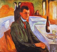 Self-portrait with bottle of wine