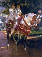 Elena and Maria, the Painter's Daughters, on Horseback in Valencian Period Costumes