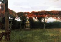 Red Arbor with Dog