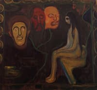 Seated Nude and Three Male Heads