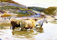 A Horse and Two Oxen at a Ford