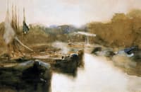 Moored ships in city canal