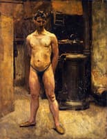 A Male Model Standing before a Stove