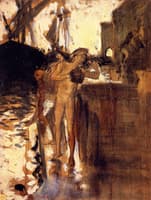 Two Nude Figures Standing on a Wharf