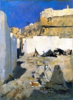 Moroccan Fortress, with Three Women in the Foreground