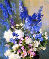 Larkspur, Peonies and Canterbury Bells