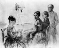 Menzel with His Brother, Sister and a Relative next to the Upright Piano
