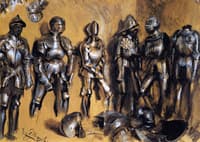 Six Suits of Armor Standing against a Wall