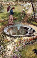 Lady Walking by a Fountain in the Kissingen Spa Garden