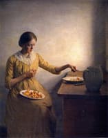 A Young Girl Preparing Chanterelles