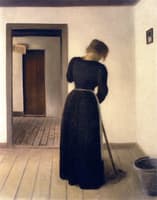 Interior with a Young Woman Sweeping