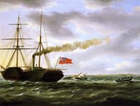 Unidentified British Steamer Rescuing Crew of Overset Small Blat