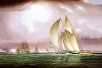 Yachting Race in New York Harbor with Naval Salute and Castle Williams on Governors Island