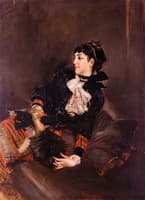 Countess Gabrielle de Rasty on a sofa