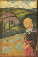 Young Breton Girl and Haystacks