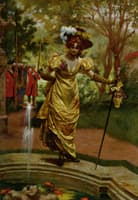 An Elegant Lady by a Goldfish Pond