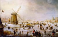 Winter Scene on a Frozen Canal