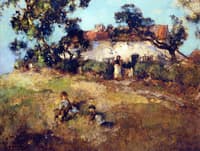 Children Playing near a Cottage