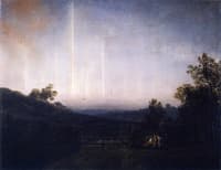 Landscape with Aurora Borealis. In the Background Middlefart Church