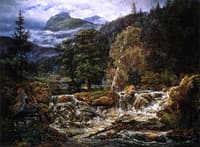 Norwegian Mountain Landscape with Waterfall