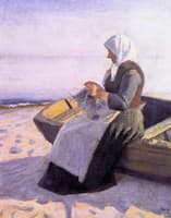 Fisherman's Wife Knitting on Skagen Beach