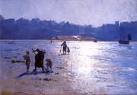 Collecting Mussels at Low Tide at Le Portal, France