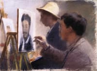 Oscar Björck and Eilif Peterssen Painting Portraits of Georg Brandes