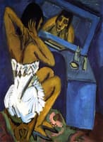 Toilette; Frau vor Spiegel