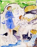 Two Girls by a Waterfall