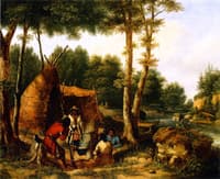 Indian Encampment by a River