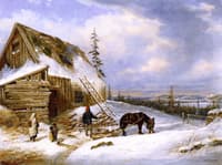 Log Cabin, Winter Scene, Lake St. Charles