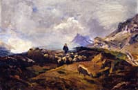 Alpine Landscape with Flock of Sheep