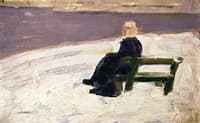 Woman in a Winter Landscape on a Green Bench
