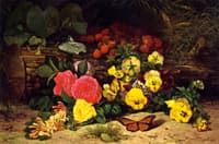 Monarch with Pansies and Fruits