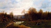 Figures y a River in an Autumnal Landscape