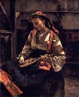 Seated Italian Woman Playing a Mandolin in Corot's Studio
