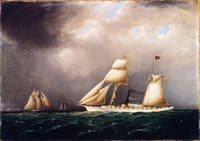 American Steam-Sail Yacht 'Emily' at Sea with Four Schooners off Bow