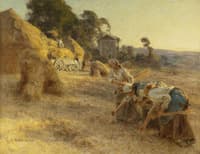 Glaneuses en avant de vieilles meules